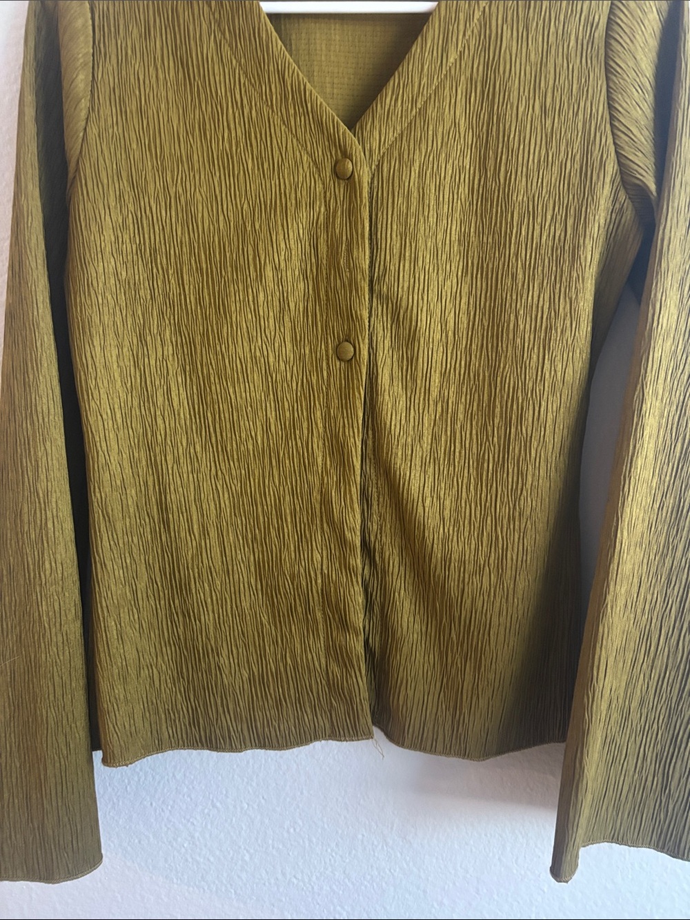 Olive Green Textured Button-Front Top - Picture 3 of 6